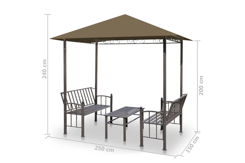 Hagepaviljong med bord og benker 2,5x1,5x2,4 m 180 g/m² - Taupe - Hagemøbler - Solbeskyttelse - Paviljonger - Komplett paviljong