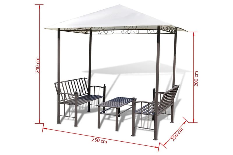 Hagepaviljong med bord og benker 2,5x1,5x2,4 m - Komplett paviljong