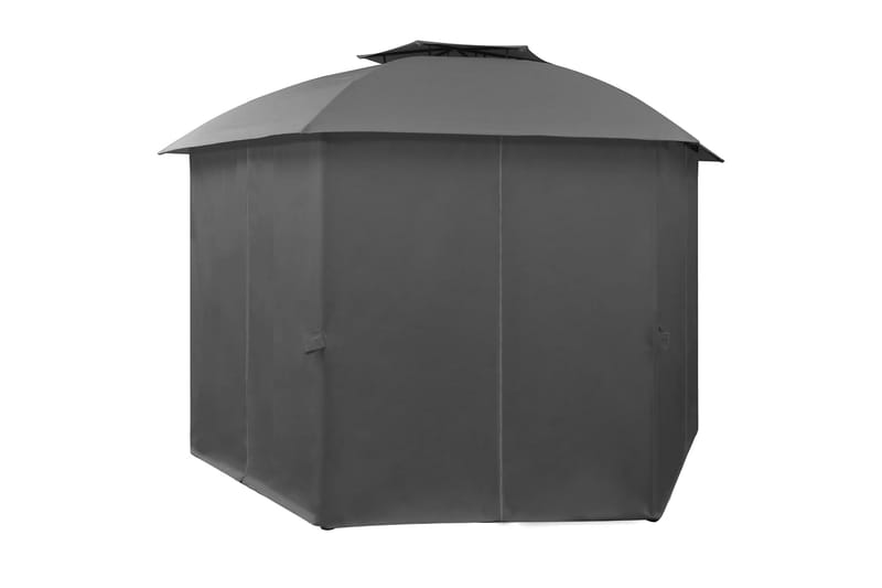 Hagepaviljong med gardiner heksagonal 360x265 cm - Grå - Hagemøbler - Solbeskyttelse - Paviljonger - Komplett paviljong