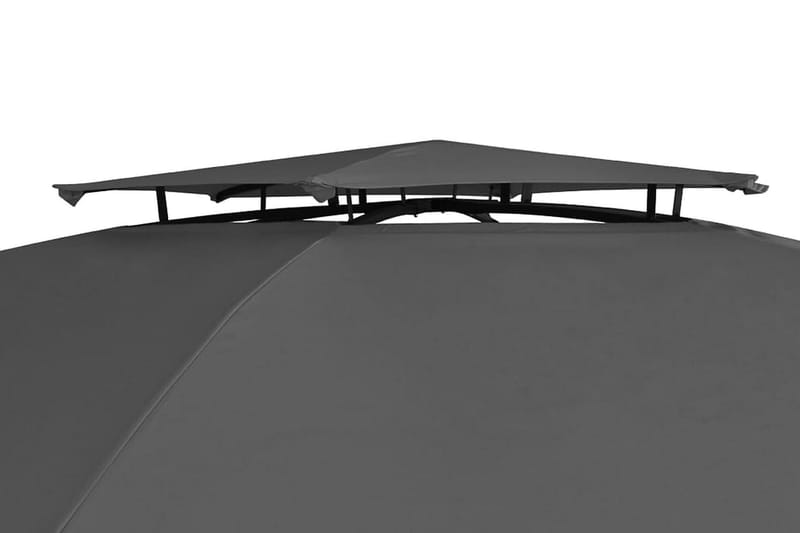Hagepaviljong med gardiner heksagonal 360x265 cm - Grå - Hagemøbler - Solbeskyttelse - Paviljonger - Komplett paviljong