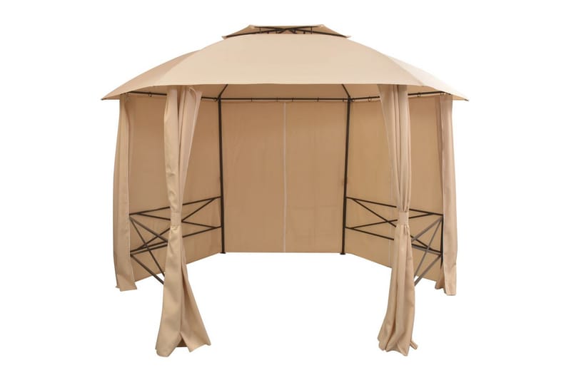 Hagepaviljong med gardiner heksagonal 360x265 cm - Hagemøbler - Solbeskyttelse - Paviljonger - Komplett paviljong
