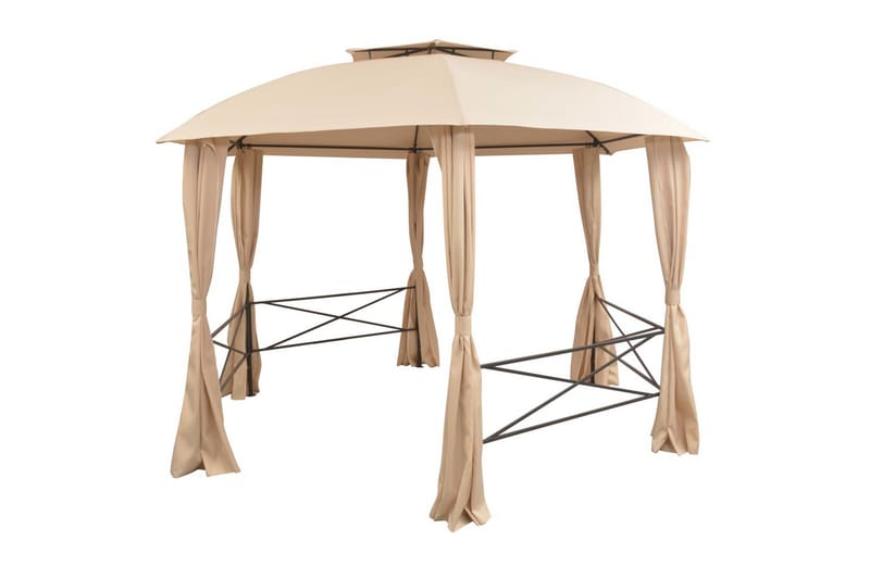 Hagepaviljong med gardiner heksagonal 360x265 cm - Hagemøbler - Solbeskyttelse - Paviljonger - Komplett paviljong