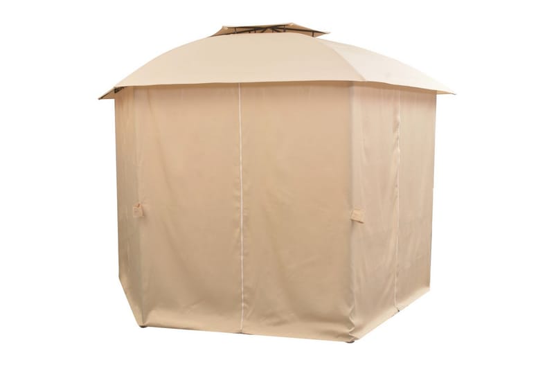 Hagepaviljong med gardiner heksagonal 360x265 cm - Hagemøbler - Solbeskyttelse - Paviljonger - Komplett paviljong