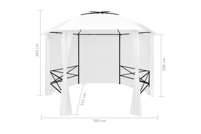 Hagetelt med gardiner 360x312x265 cm hvit 180 g/m² - Hvit - Hagemøbler - Solbeskyttelse - Paviljonger - Komplett paviljong