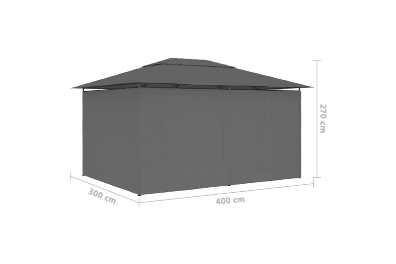 Hagetelt med gardiner 4x3 m antrasitt - Grå - Hagemøbler - Solbeskyttelse - Paviljonger - Komplett paviljong