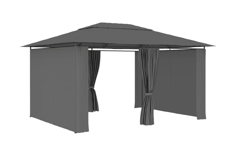 Hagetelt med gardiner 4x3 m antrasitt - Grå - Hagemøbler - Solbeskyttelse - Paviljonger - Komplett paviljong