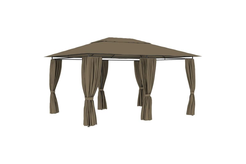 Hagetelt med gardiner 4x3 m gråbrun 180 g/m² - Taupe - Hagemøbler - Solbeskyttelse - Paviljonger - Komplett paviljong