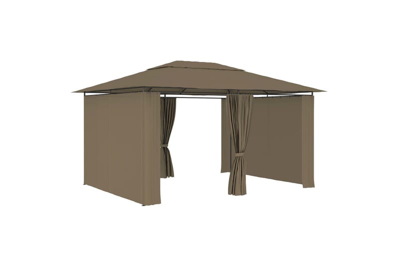 Hagetelt med gardiner 4x3 m gråbrun 180 g/m² - Taupe - Hagemøbler - Solbeskyttelse - Paviljonger - Komplett paviljong