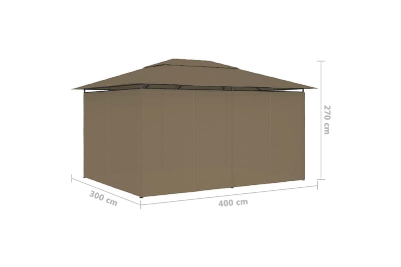 Hagetelt med gardiner 4x3 m gråbrun 180 g/m² - Taupe - Komplett paviljong