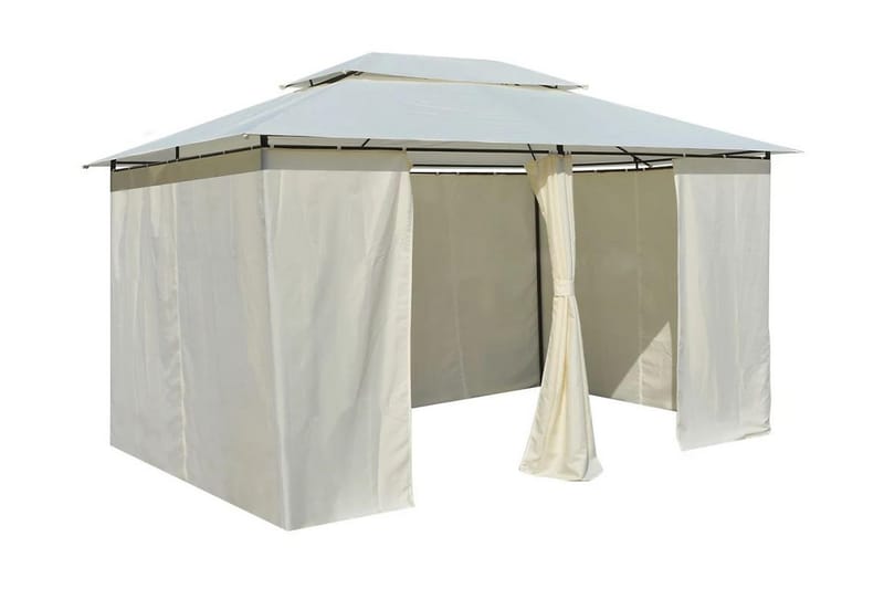 Hagetelt med gardiner 4x3 m hvit - Hagemøbler - Solbeskyttelse - Paviljonger - Komplett paviljong