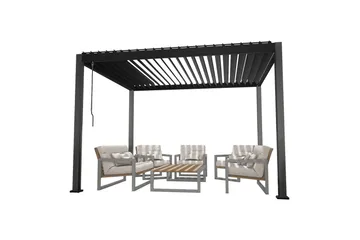 Mirador Paviljong 3x3x2,5 m med gardiner Mörkgrå Dark grey - Hagemøbler - Solbeskyttelse - Paviljonger - Komplett paviljong