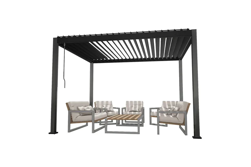Mirador Paviljong 3x3x2,5 m med gardiner Mörkgrå Dark grey - Hagemøbler - Solbeskyttelse - Paviljonger - Komplett paviljong