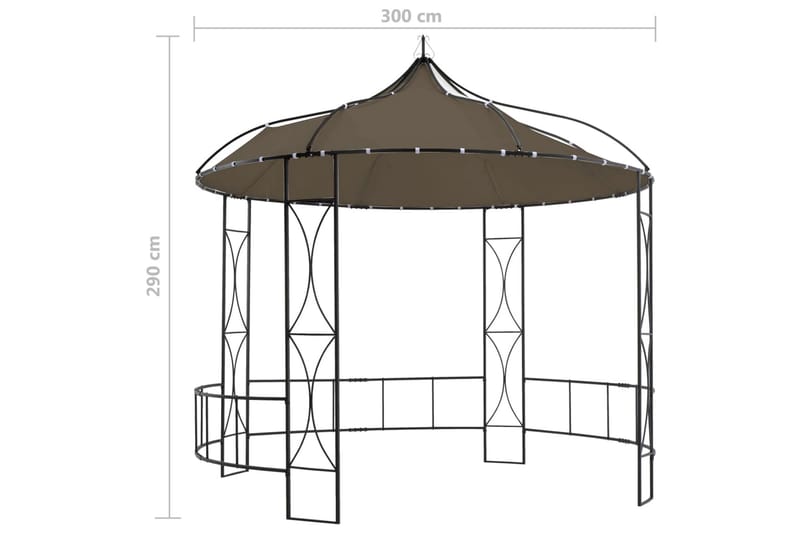 Paviljong 300x290 cm gråbrun rund - Taupe - Hagemøbler - Solbeskyttelse - Paviljonger - Komplett paviljong