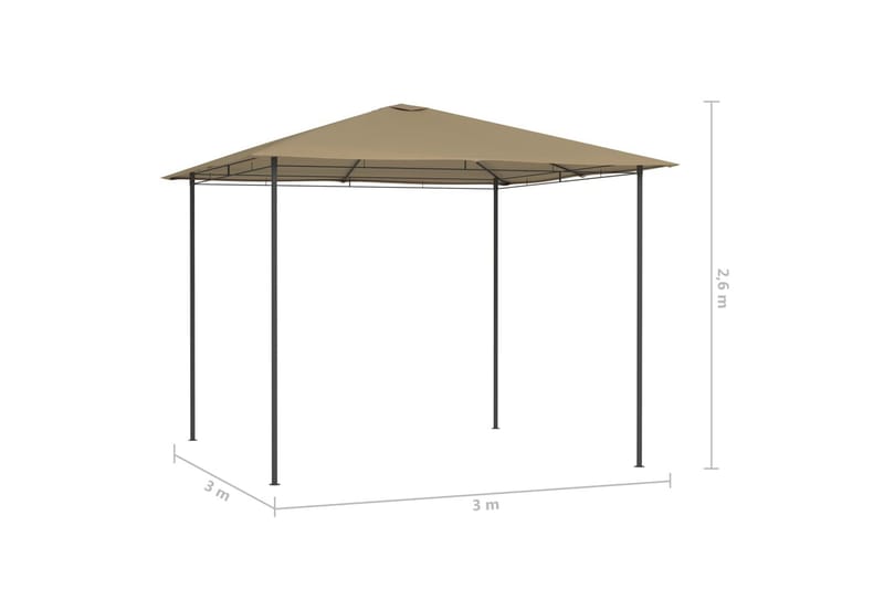 Paviljong 3x3x2,6 m gråbrun 160 g/m² - Taupe - Komplett paviljong