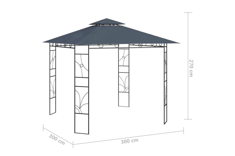 Paviljong 3x3x2,7 m antrasitt 160 g/m² - Antrasittgrå - Komplett paviljong