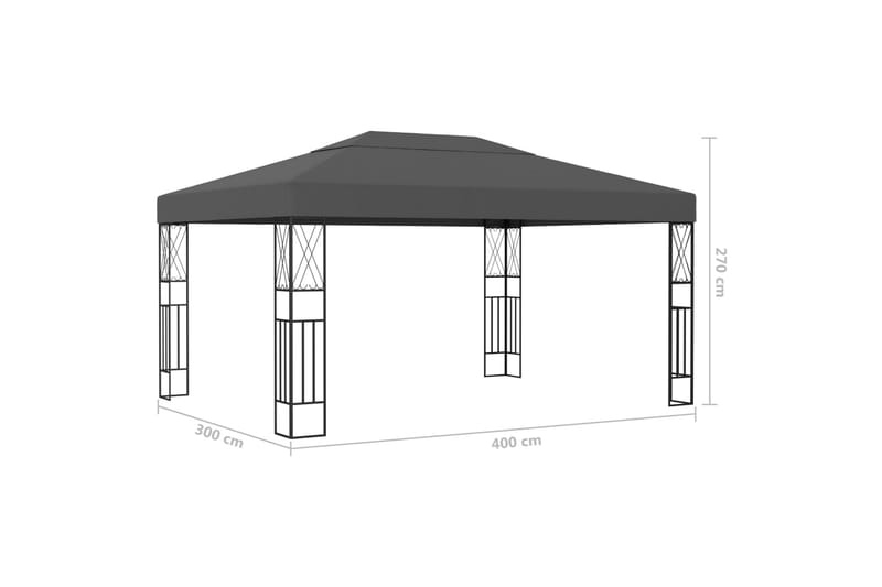 Paviljong 3x4 m antrasitt stoff - Grå - Komplett paviljong