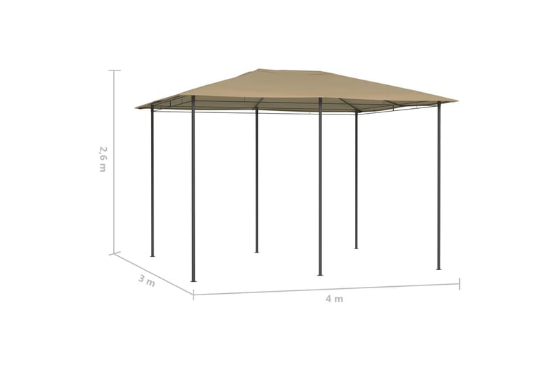 Paviljong 3x4x2,6 m gråbrun 160 g/m² - Taupe - Komplett paviljong