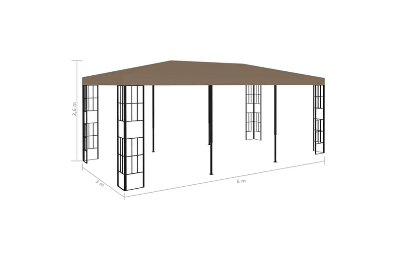 Paviljong 6x3 m gråbrun - Taupe - Hagemøbler - Solbeskyttelse - Paviljonger - Komplett paviljong