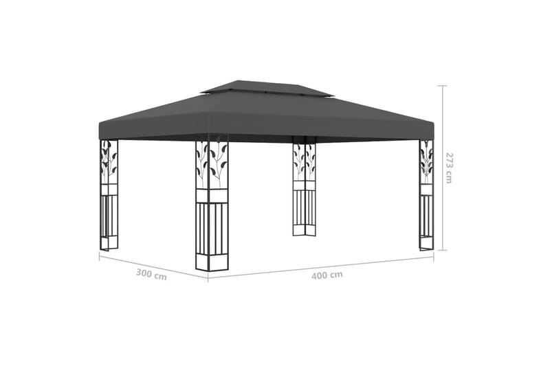 Paviljong med dobbelt tak 3x4 m antrasitt - Grå - Komplett paviljong