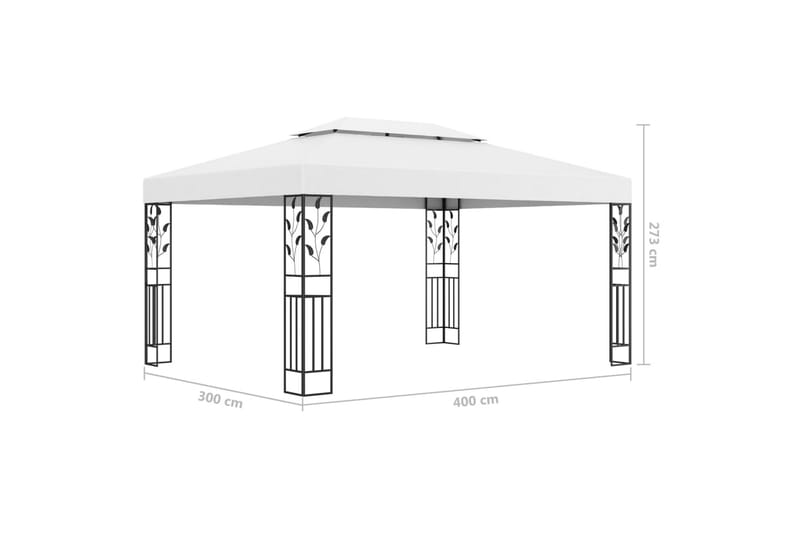 Paviljong med dobbelt tak 3x4 m hvit - Hvit - Komplett paviljong