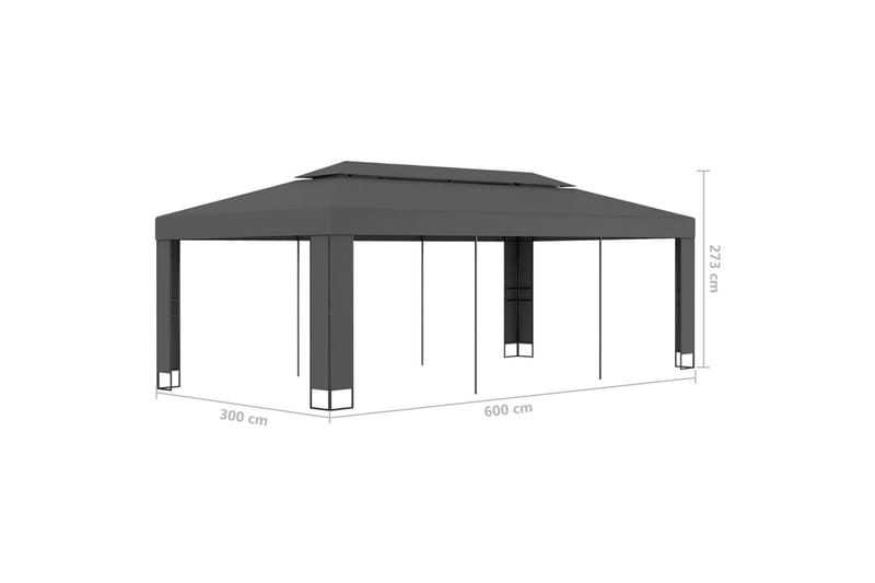 Paviljong med dobbelt tak 3x6 m antrasitt - Grå - Komplett paviljong