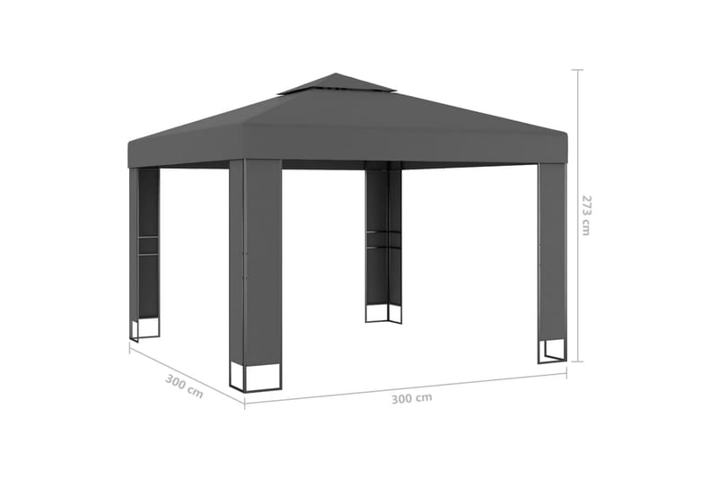 Paviljong med dobbelt tak og lysslynge 3x3 m antrasitt - Antrasittgrå - Komplett paviljong