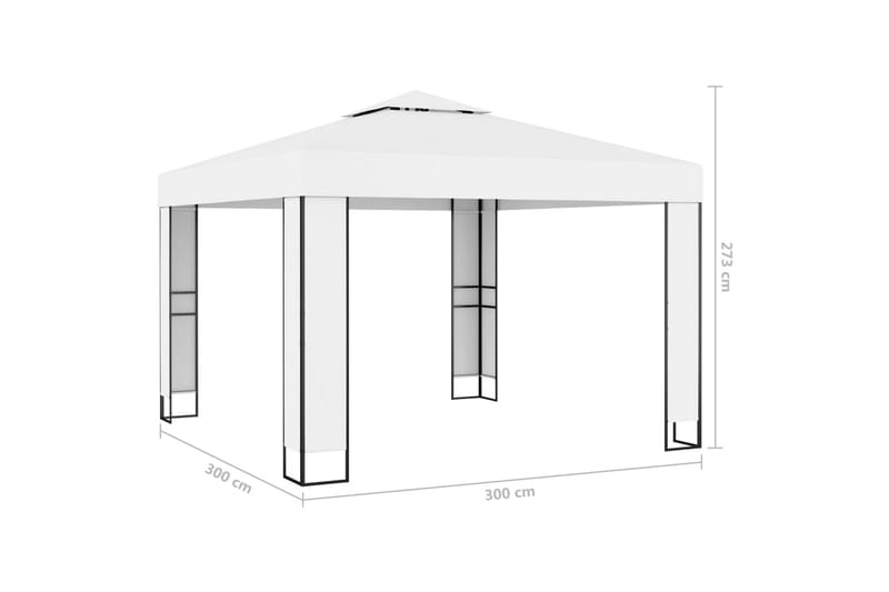 Paviljong med dobbelt tak og lysslynge 3x3 m hvit - Hvit - Komplett paviljong