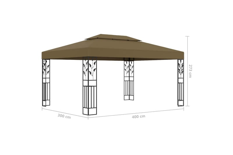 Paviljong med dobbelt tak og lysslynge 3x4 m gråbrun 180g/m² - Taupe - Komplett paviljong