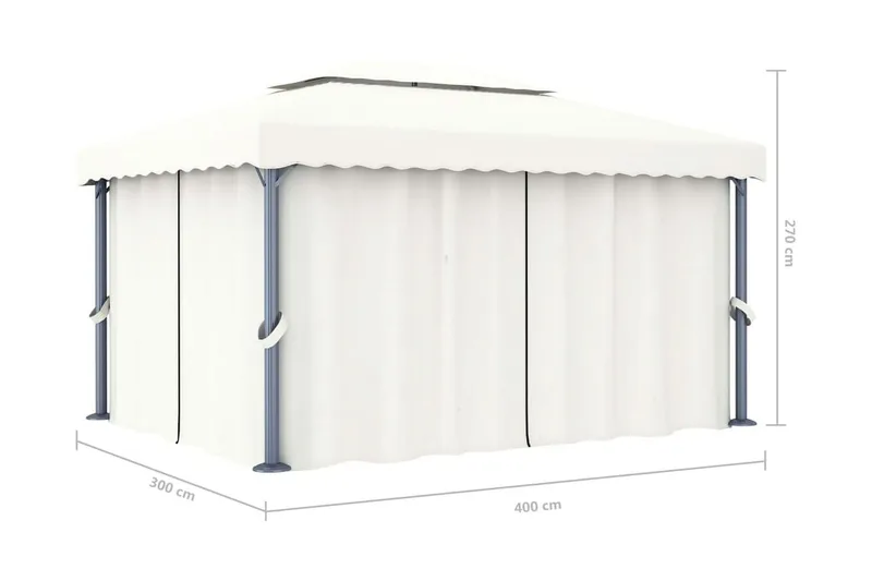 Paviljong med draperi 4x3 m gräddvit aluminium - Hagemøbler - Solbeskyttelse - Paviljonger - Komplett paviljong