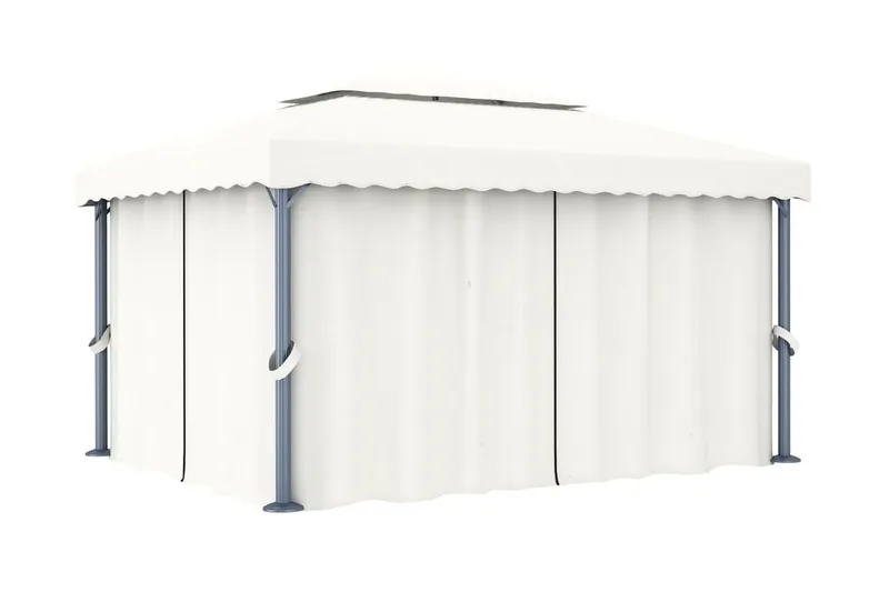 Paviljong med draperi 4x3 m gräddvit aluminium - Hagemøbler - Solbeskyttelse - Paviljonger - Komplett paviljong