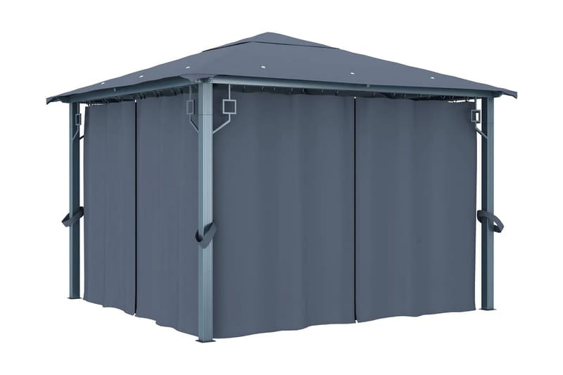Paviljong med gardin 300x300 cm antrasitt aluminium - Hagemøbler - Solbeskyttelse - Paviljonger - Komplett paviljong