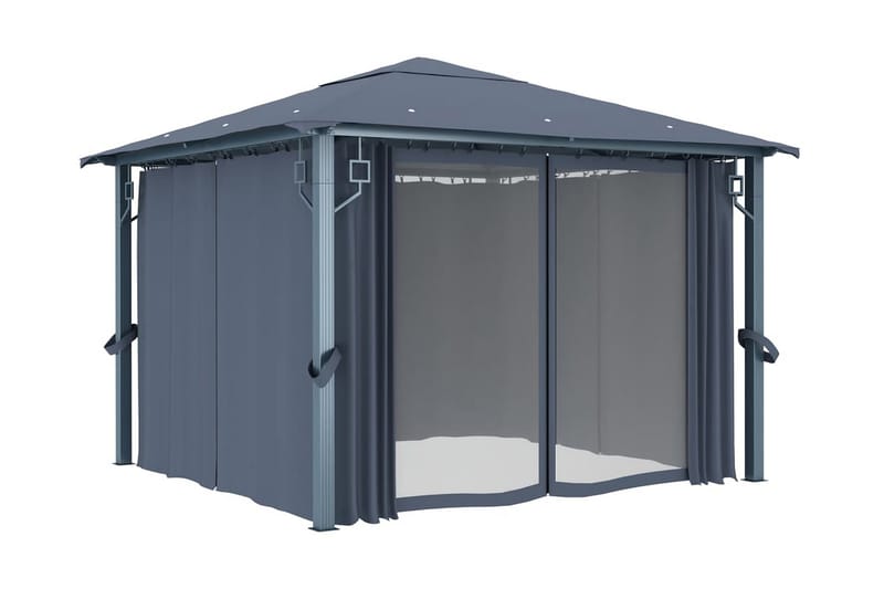 Paviljong med gardin 300x300 cm antrasitt aluminium - Hagemøbler - Solbeskyttelse - Paviljonger - Komplett paviljong