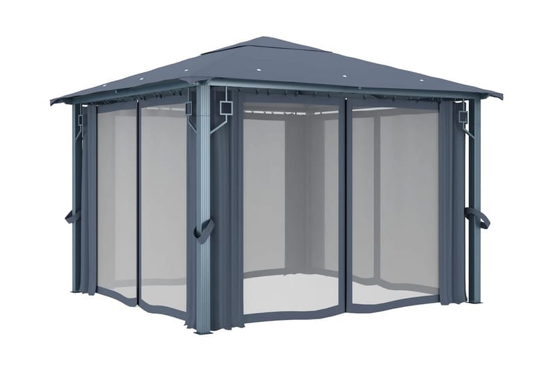 Paviljong med gardin 300x300 cm antrasitt aluminium - Hagemøbler - Solbeskyttelse - Paviljonger - Komplett paviljong