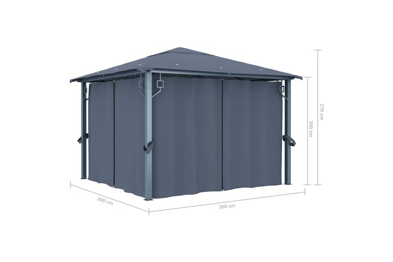 Paviljong med gardin 300x300 cm antrasitt aluminium - Hagemøbler - Solbeskyttelse - Paviljonger - Komplett paviljong
