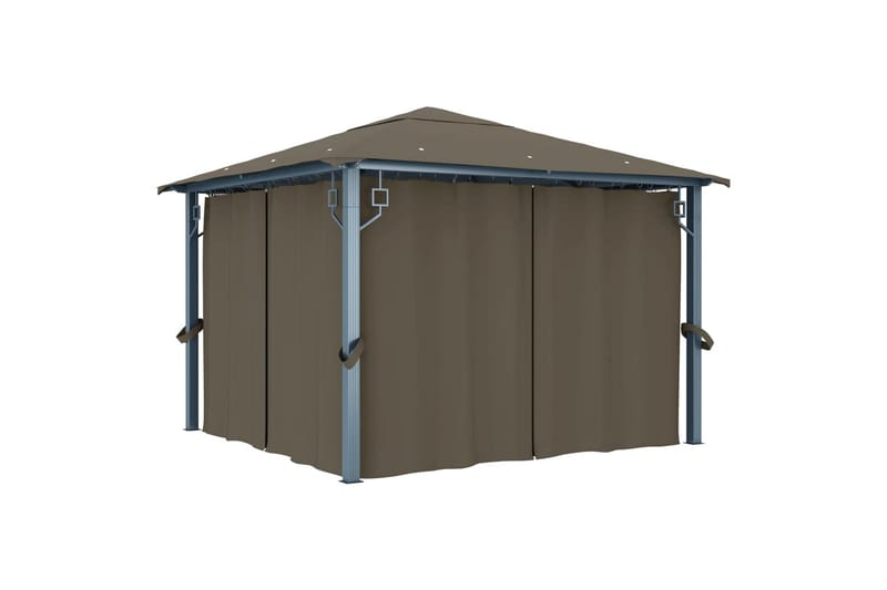 Paviljong med gardin 300x300 cm gråbrun aluminium - Taupe - Hagemøbler - Solbeskyttelse - Paviljonger - Komplett paviljong