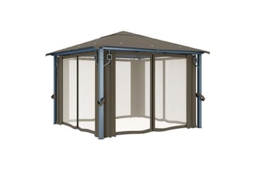 Paviljong med gardin 300x300 cm gråbrun aluminium - Taupe - Hagemøbler - Solbeskyttelse - Paviljonger - Komplett paviljong