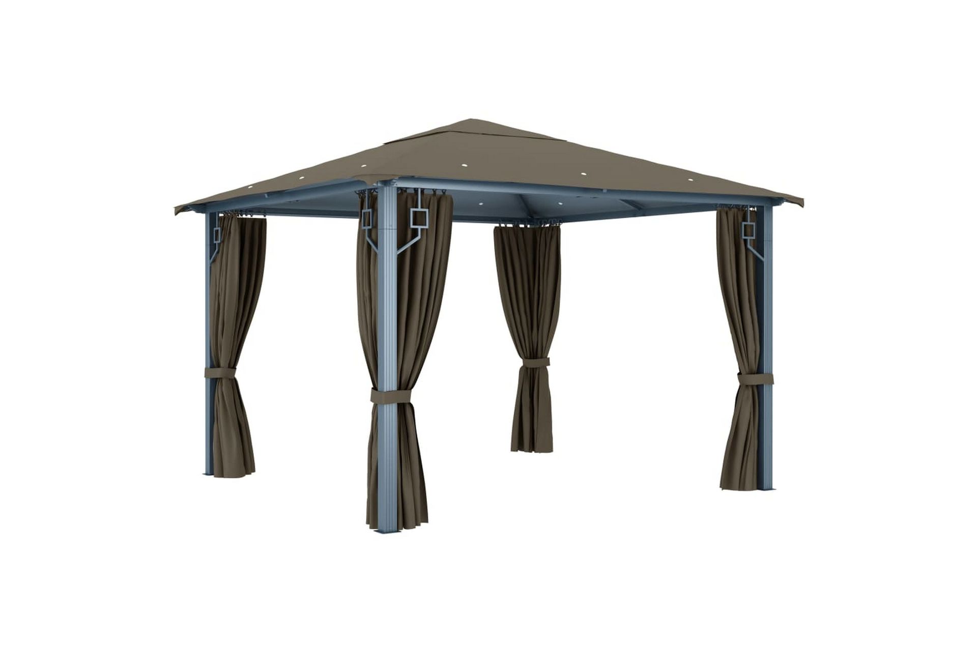 Paviljong med gardin 300x300 cm gråbrun aluminium - Taupe - Hagemøbler - Solbeskyttelse - Paviljonger - Komplett paviljong
