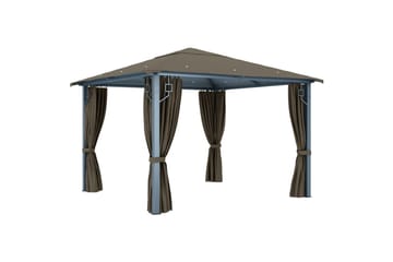 Paviljong med gardin 300x300 cm gråbrun aluminium - Taupe - Hagemøbler - Solbeskyttelse - Paviljonger - Komplett paviljong