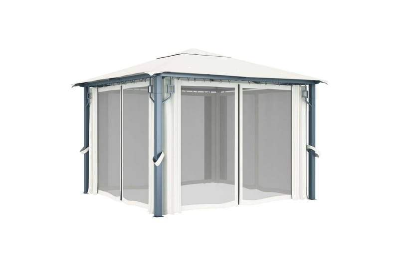 Paviljong med gardin 300x300 cm kremhvit aluminium - Hagemøbler - Solbeskyttelse - Paviljonger - Komplett paviljong