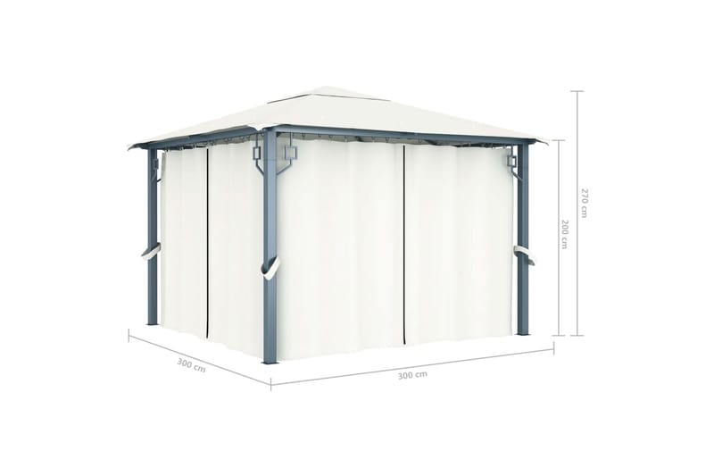 Paviljong med gardin 300x300 cm kremhvit aluminium - Hagemøbler - Solbeskyttelse - Paviljonger - Komplett paviljong