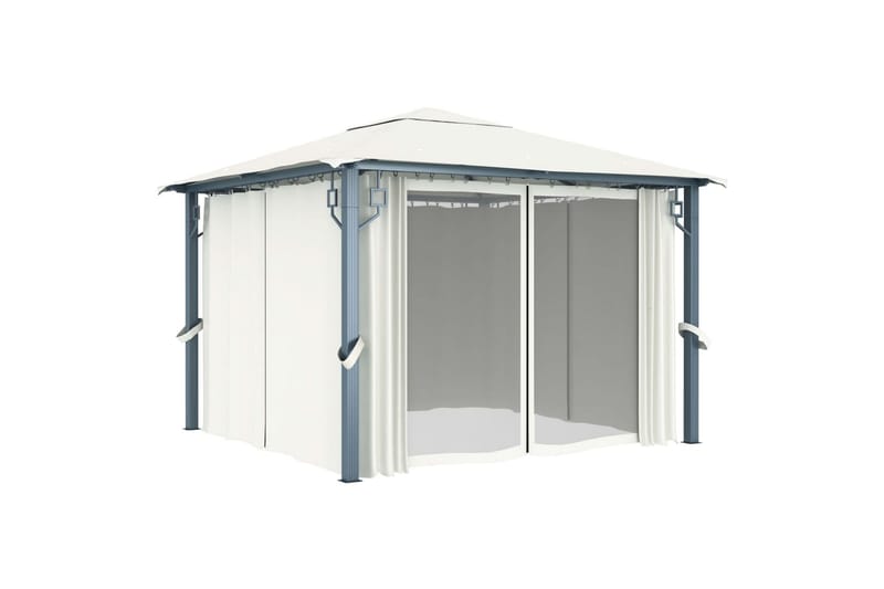 Paviljong med gardin 300x300 cm kremhvit aluminium - Hagemøbler - Solbeskyttelse - Paviljonger - Komplett paviljong