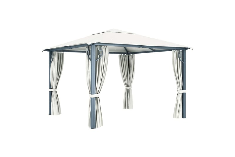 Paviljong med gardin 300x300 cm kremhvit aluminium - Hagemøbler - Solbeskyttelse - Paviljonger - Komplett paviljong