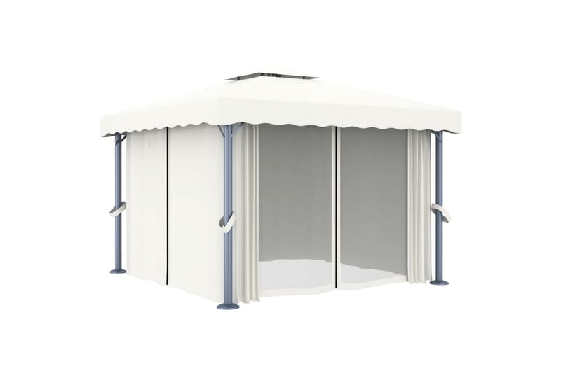 Paviljong med gardin 3x3 m kremhvit aluminium - Krem - Komplett paviljong