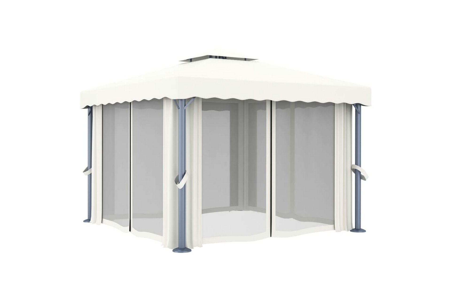 Paviljong med gardin 3x3 m kremhvit aluminium - Krem - Hagemøbler - Solbeskyttelse - Paviljonger - Komplett paviljong