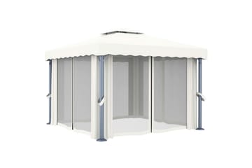 Paviljong med gardin 3x3 m kremhvit aluminium - Krem - Hagemøbler - Solbeskyttelse - Paviljonger - Komplett paviljong