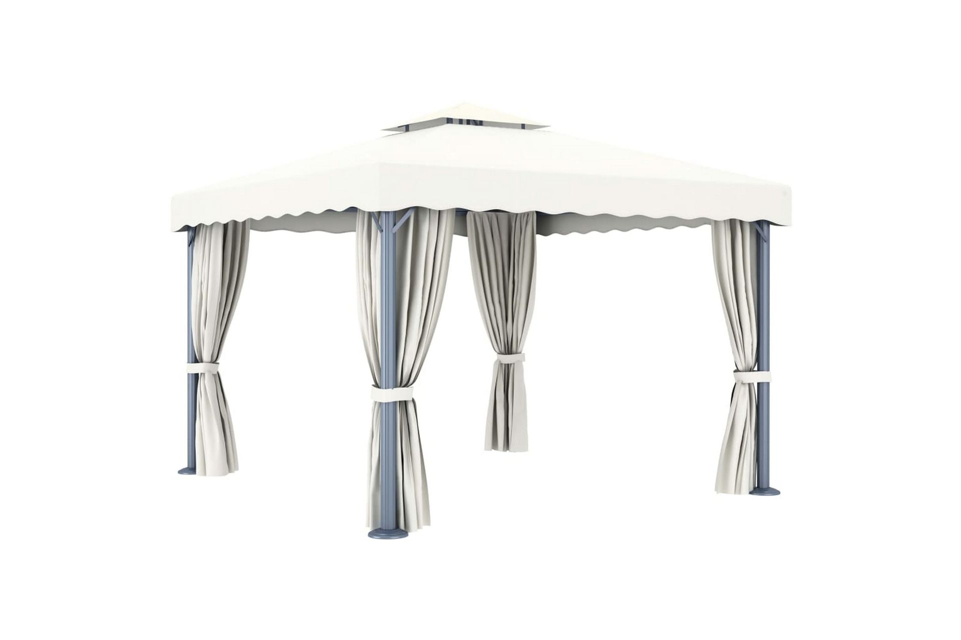 Paviljong med gardin 3x3 m kremhvit aluminium - Krem - Hagemøbler - Solbeskyttelse - Paviljonger - Komplett paviljong