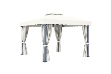 Paviljong med gardin 3x3 m kremhvit aluminium - Krem - Hagemøbler - Solbeskyttelse - Paviljonger - Komplett paviljong
