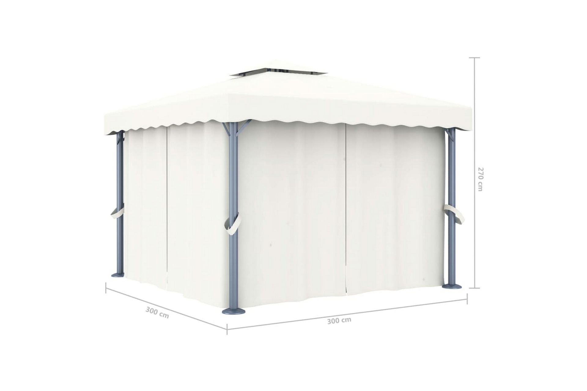 Paviljong med gardin 3x3 m kremhvit aluminium - Krem - Hagemøbler - Solbeskyttelse - Paviljonger - Komplett paviljong