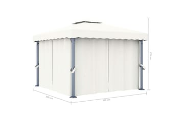 Paviljong med gardin 3x3 m kremhvit aluminium - Krem - Hagemøbler - Solbeskyttelse - Paviljonger - Komplett paviljong