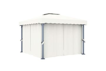 Paviljong med gardin 3x3 m kremhvit aluminium - Krem - Hagemøbler - Solbeskyttelse - Paviljonger - Komplett paviljong